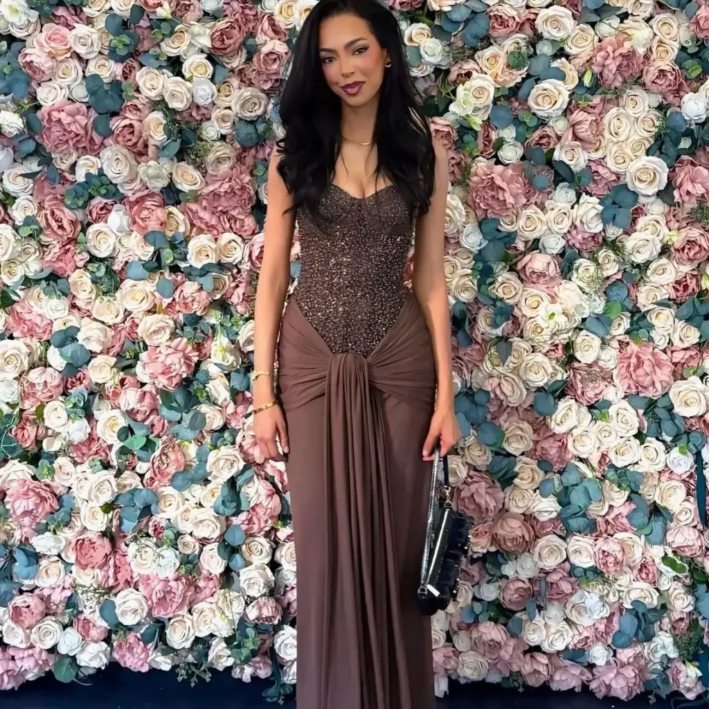 שמלת מקסי סקסית עם פסים משובצים, ללא כתפיים, ללא שרוולים לנשים (משלוח חינם)