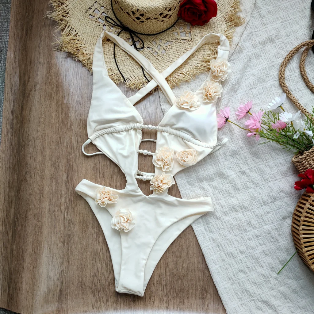 2025 חדש 3 פרחים 3d בגד ים שלם סקסי חלול החוצה בגדי ים טרופיים בגד ים בגד ים בגד גוף בגד ג (משלוח חינם)