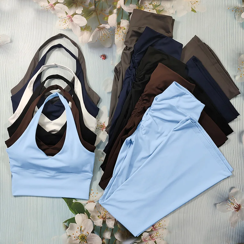 חליפת ספורט הכוללת חזיות ספורט משגעות ומכנסיים מתרחבים לנשים (משלוח חינם)